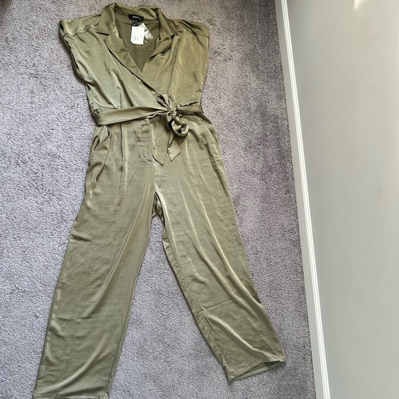 Plus Size Satin Surplice Jumpsuit - Picture 2 of 9